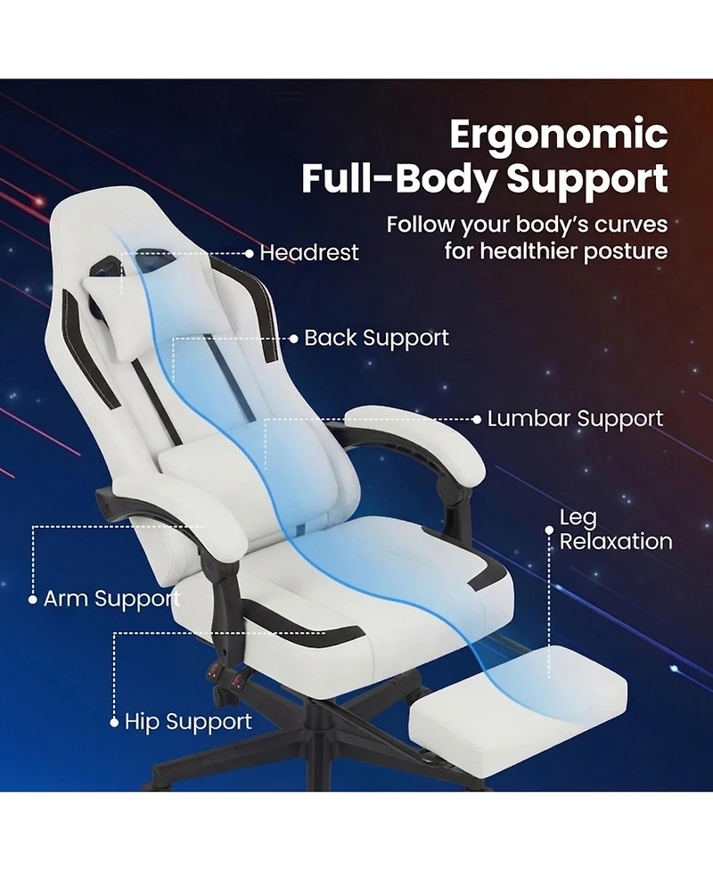 Sugift Ergonomic Video Game Chair with Headrest and Footrest for Home Office
