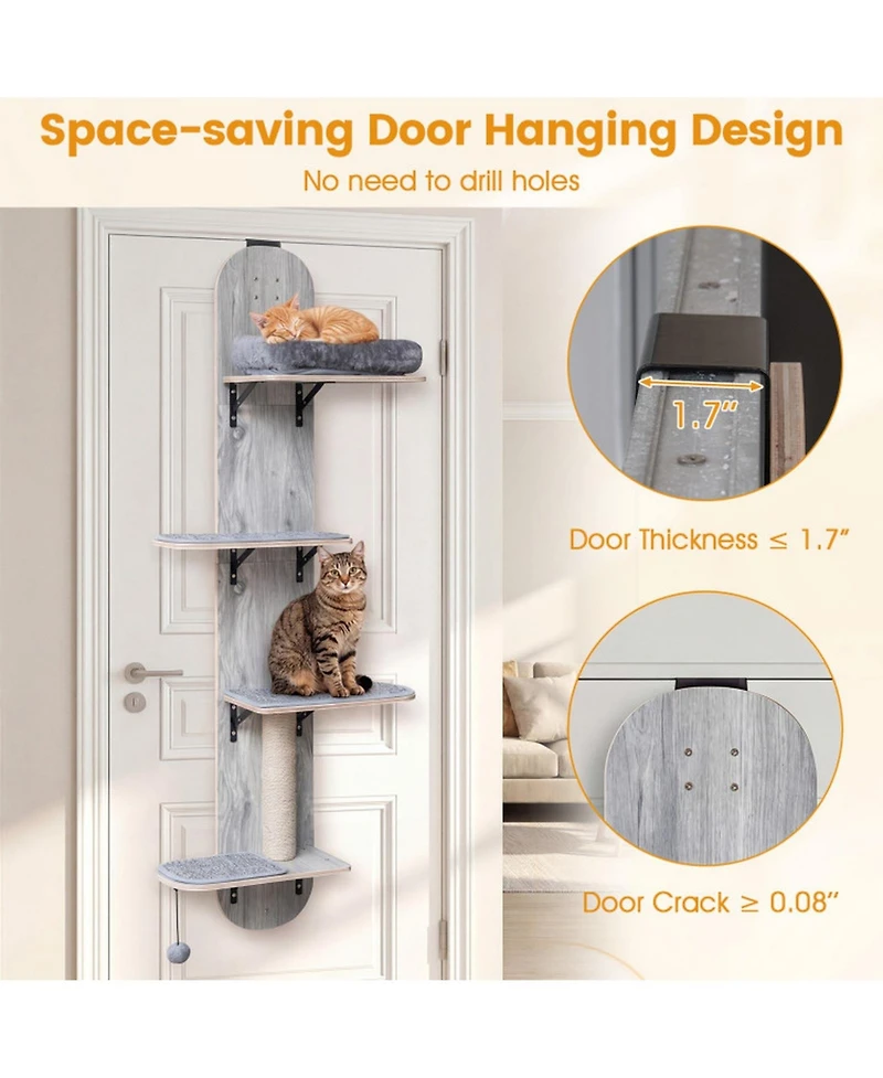 Sugift Door Hanging Cat Climber 4-Level Height Adjustable With Plush Bed