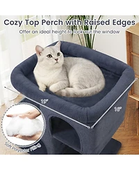 Sugift Modern Space-Saving Cat Tower with Upholstered Perch and 2 Cat Condos