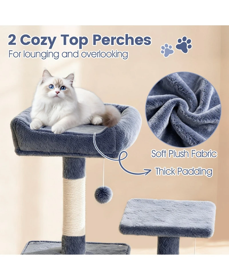 Sugift 66 in Tall Multi-Level Cat Tree Cat Tower with 2 Condos and Sisal Scratching Posts