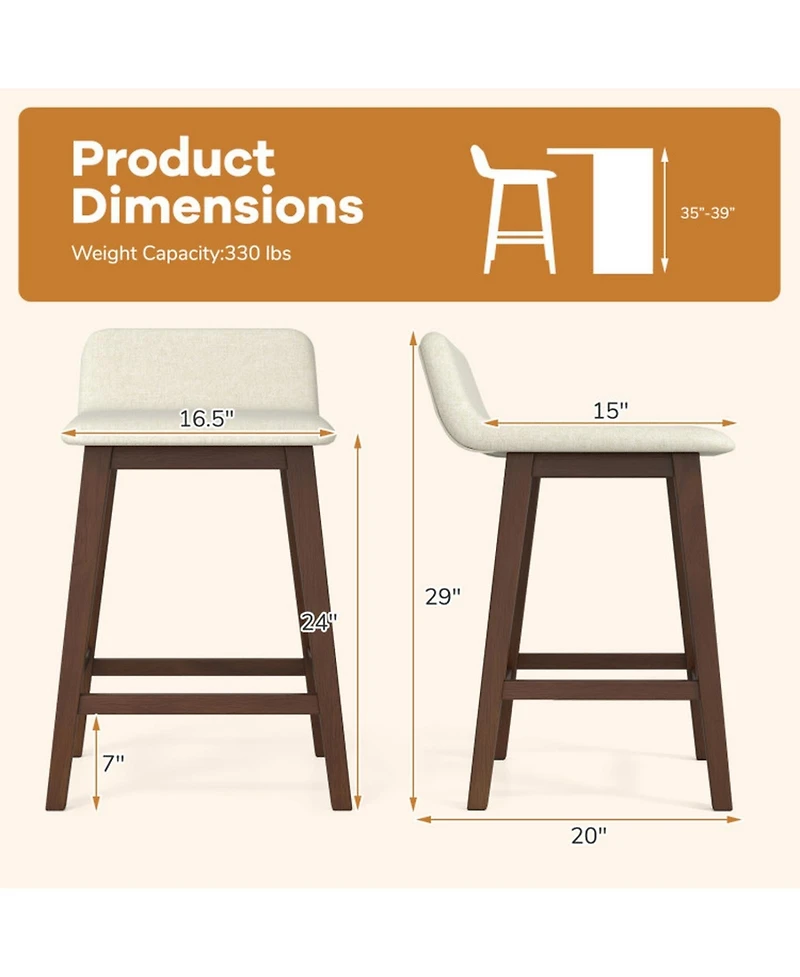 Sugift Set of 2 24 Inch Counter Height Bar Stools with Low Back