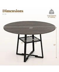 Sugift 47.5in Round Dining Table for 4-6 with Storage Shelf and Metal Legs