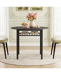 Sugift 40 in Round Kitchen Table with Storage Shelf and Metal Frame for 4 People