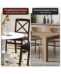Sugift Wooden Dining Table with Round Tabletop and Curved Trestle Legs