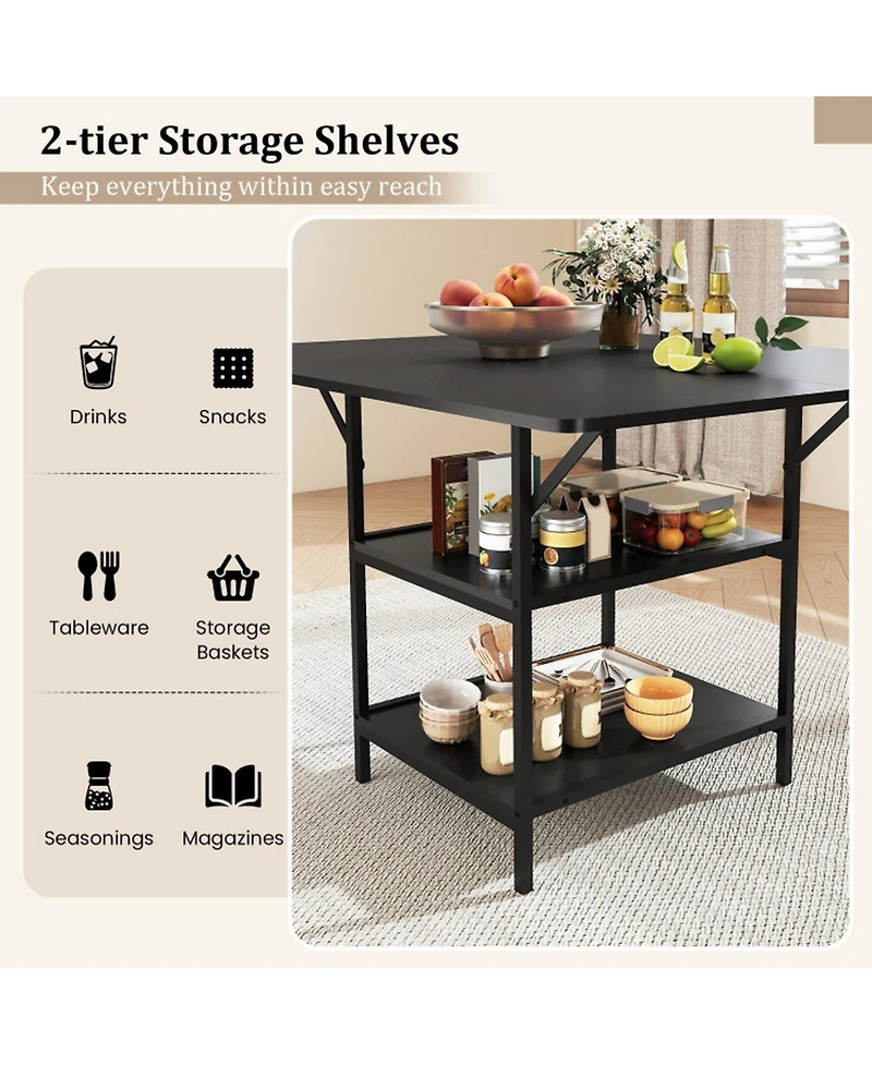 Sugift 47 in Rectangular Dining Table with 2 Open Storage Shelves and Metal Legs for 4-6