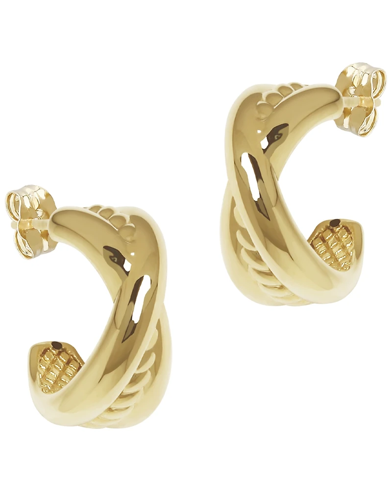 Macy's Sculptured Twisted Polished X Hoop Earrings in 14k Yellow Gold