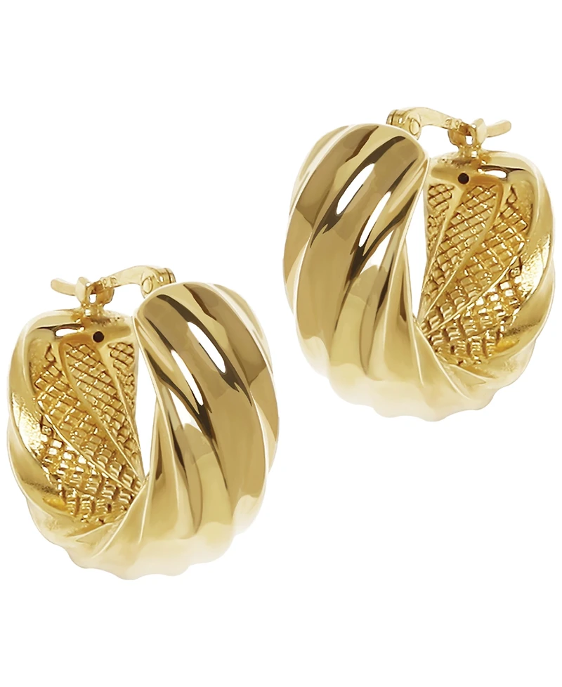 Macy's Sculptured Wide Square Twist Hoop Earrings in 14k Yellow Gold
