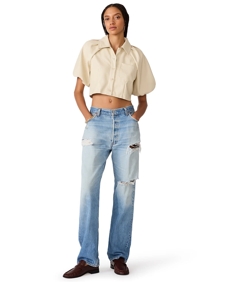 Steve Madden Women's Reece Collared Short-Sleeve Crop Top
