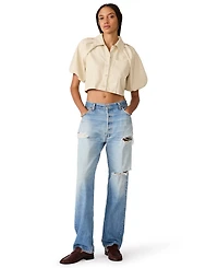 Steve Madden Women's Reece Collared Short-Sleeve Crop Top