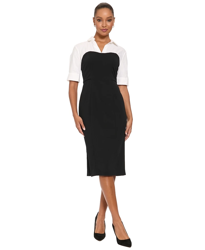 London Times Petite Sheath Colorblock Short-Sleeve V-Neck Dress