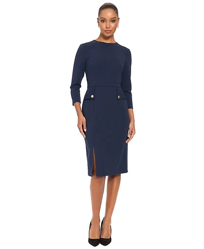 London Times Petite Sheath Midi 3/4 Sleeve Dress