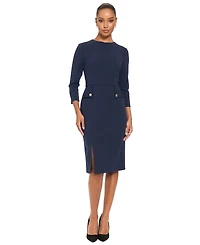London Times Petite Sheath Midi 3/4 Sleeve Dress