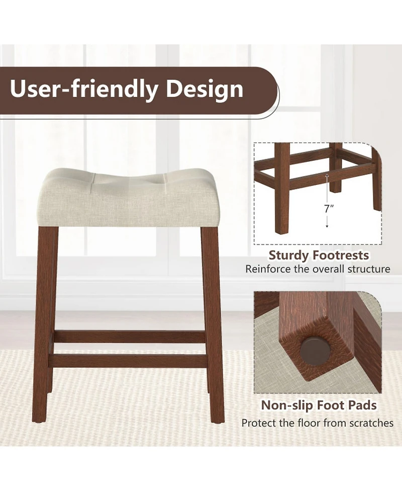 Sugift Set of 4 Upholstered Counter Height Bar Stools with Curved Saddle Seat