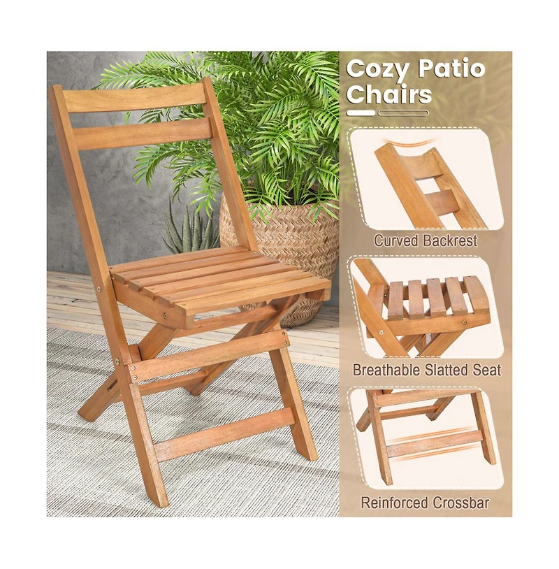 Boyel Living 3 Pieces Folding Patio Bistro Set with Slatted Tabletop