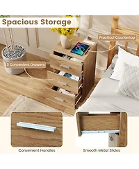 Sugift Set of 2 Nightstands with Charging Station End Tables with 3 Drawers for Bedroom