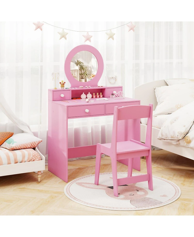 Sugift Kids Princess Vanity Set with Mirror Makeup Dressing Desk and Chair Set