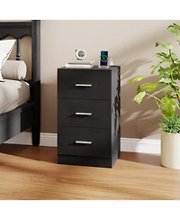 Sugift Nightstand with Charging Station 3-Drawer Bedside End Table for Bedroom