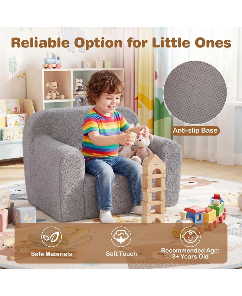 Sugift Portable Kids Toddler Sofa with Anti-Slip Base Teddy Fleece