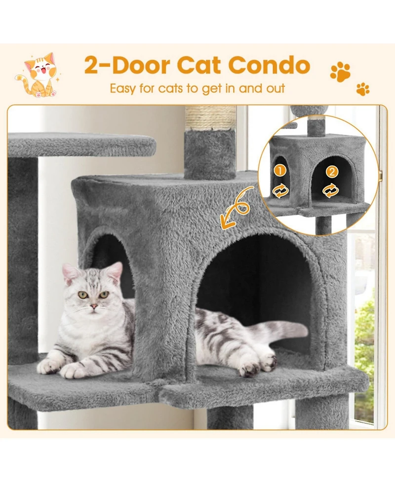 Sugift Multi-Level Cat Tower with 2-Door Condo Padded Top Perch and Hammock
