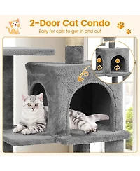 Sugift Multi-Level Cat Tower with 2-Door Condo Padded Top Perch and Hammock
