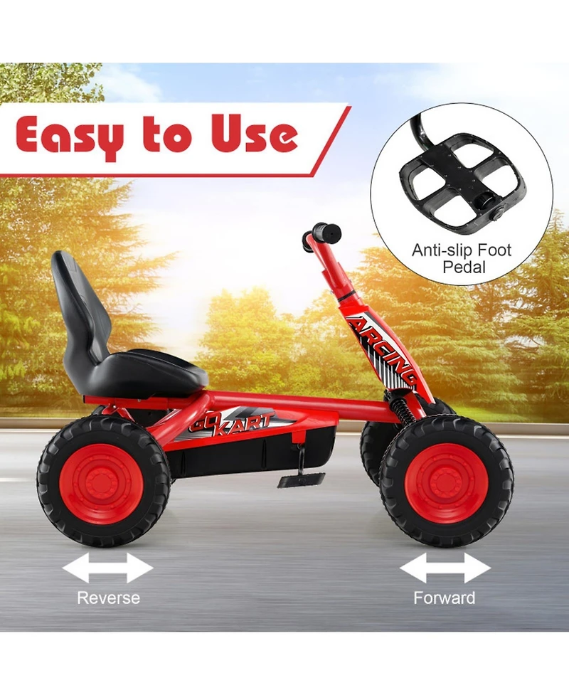 Sugift Kids 4-Wheel Go Kart with Adjustable Seat and Steering Handlebars, Supports up to 66 lbs, Ages 3+