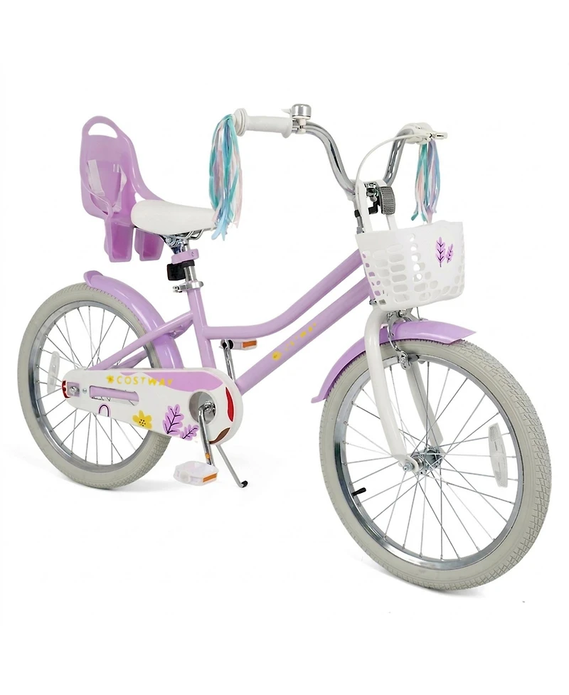 Sugift 20 in Girls Bike Kids Bicycle with Doll Seat Streamers and Basket for 8+ Years Old