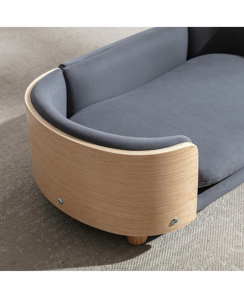 Zeny Small Size Scandinavian style Elevated Dog Bed Pet Sofa with Solid Wood legs and Bent Wood Back, Velvet Cushion