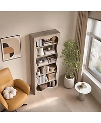 homfan 6-Tier Tall Wood Bookshelf with Scalloped Wavy Edges, Freestanding Display Shelf for Living Room, Office