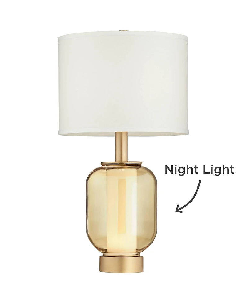 Possini Euro Design Sophia Modern Table Lamps 28" Tall Set of 2 Champagne Glass with Led Nightlight Drum Shade for Bedroom Living Room Home