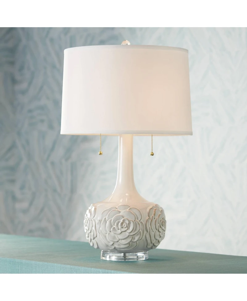 Possini Euro Design Natalia 27" Tall Modern Luxe Table Lamps Set of 2 Pull Chain Floral Ceramic Living Room Bedroom