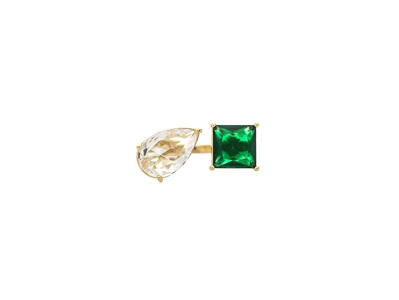 Rivka Friedman 18K Gold Plated Pear and Square Emerald Cz Moi et Toi Ring