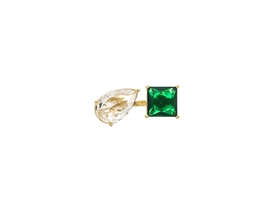 Rivka Friedman 18K Gold Plated Pear and Square Emerald Cz Moi et Toi Ring