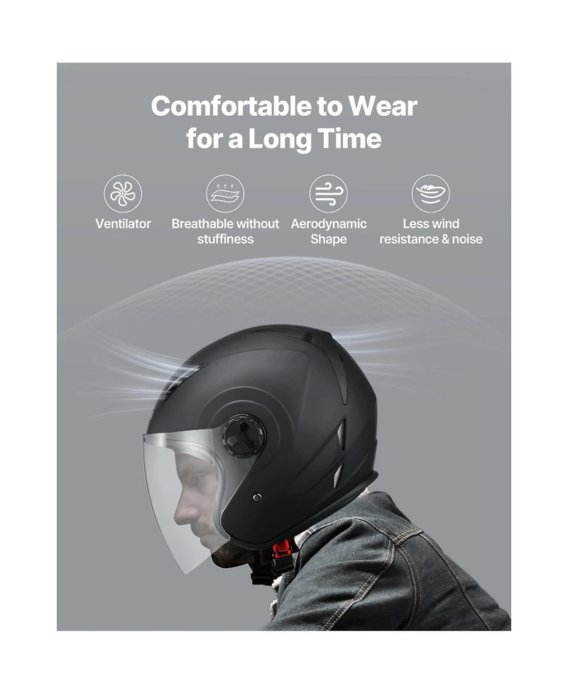 Hongge Dot Approved 3/4 Open Face Motorcycle Helmet with Clear Visor