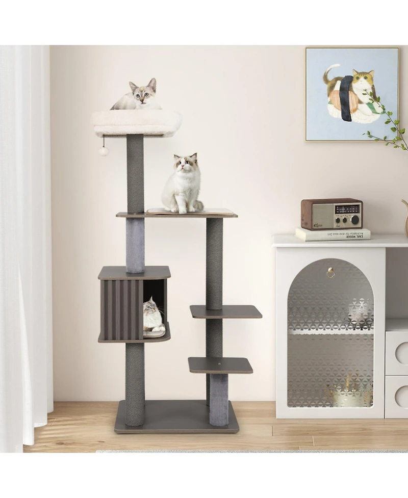 Sugift 59.5 in Tall Multi-Level Cat Tree Indoor Cat Tower with Cushion Top Perch