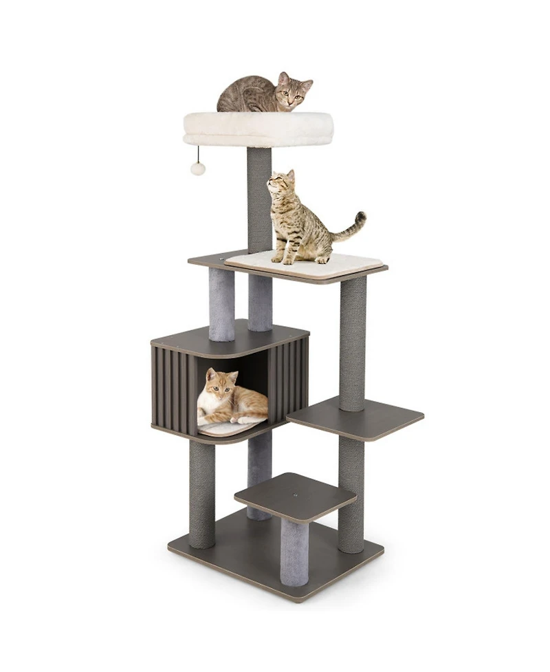Sugift 59.5 in Tall Multi-Level Cat Tree Indoor Cat Tower with Cushion Top Perch