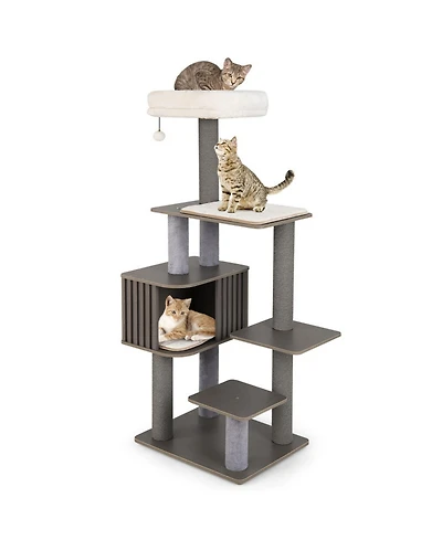 Sugift 59.5 in Tall Multi-Level Cat Tree Indoor Cat Tower with Cushion Top Perch