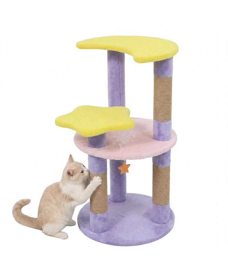 Sugift 29 in Modern Cat Tree with Star and Moon Shaped Platforms and Jute Scratching Posts