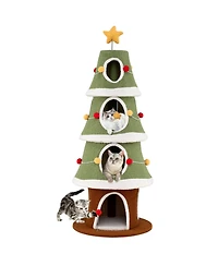 Sugift 61 Inch Christmas Cat Tree with 4 Condos for Indoor Cats Cute Cat Tower