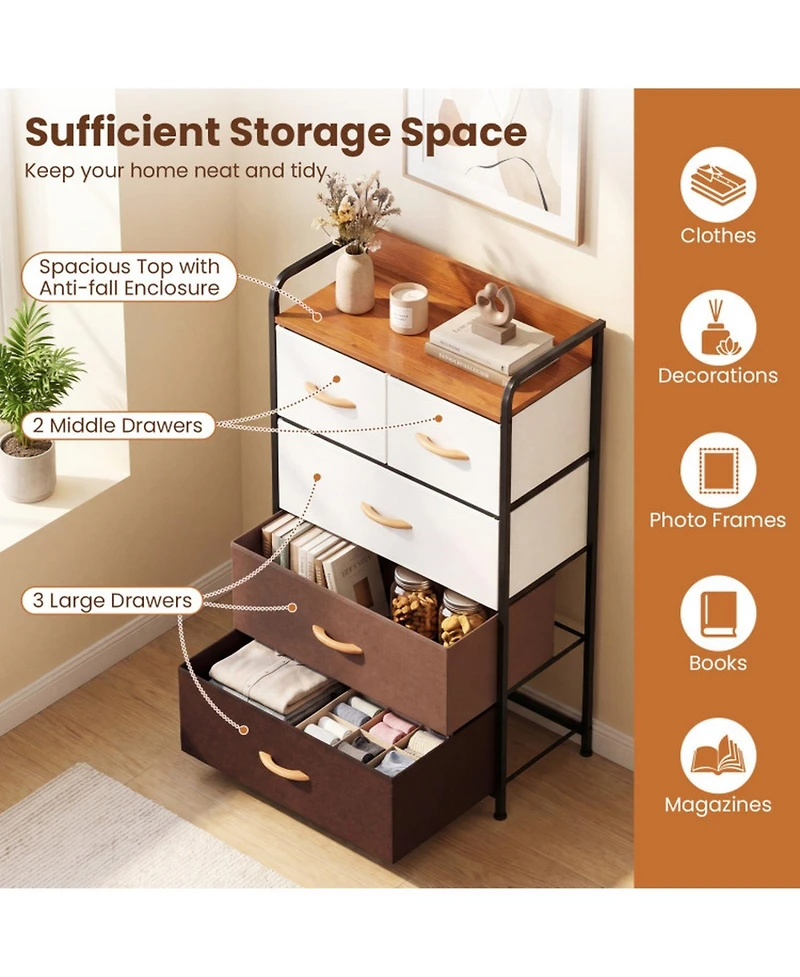 Sugift 5-Drawer Fabric Dresser with Removable Fabric Bins
