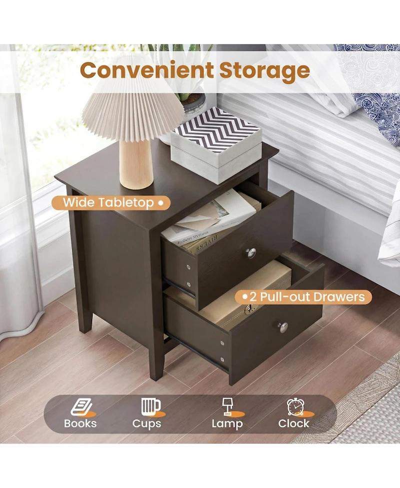 Sugift Modern 2-Drawer Nightstand for Small Spaces