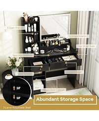 Sugift Vanity Dressing Table and Chair Set with Mirror and 3-Color Adjustable Lights