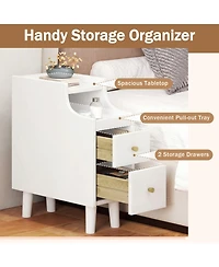 Sugift Set of 2 Solid Wood Night Side Tables with Pull-out Tray and 2 Storage Drawers