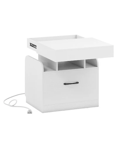 Sugift Modern Nightstand With Charging Station 2 Outlets 1 Usb 1 Type-c Port With Drawer And Storage