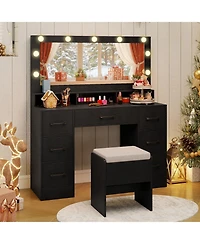 Sugift Vanity Desk With Mirror and Lights Makeup Table With Power Outlets