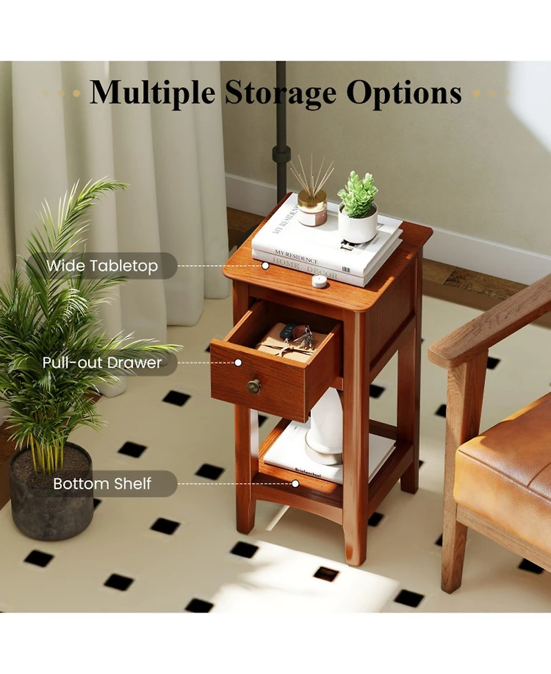 Sugift 3-Tier Nightstand with Drawer and Open Storage Shelf