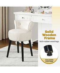 Sugift Velvet Vanity Chair Upholstered Stool with Tufted Low Back and Solid Wood Legs