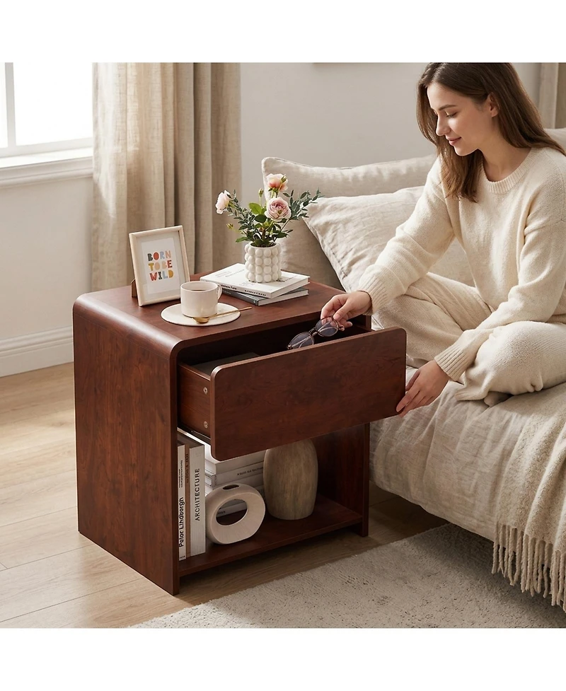 Sugift 2-Tier Modern Nightstand with Drawer and Open Shelf for Bedroom