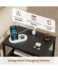 Sugift 24.5 in Modern Nightstand with Charging Station and 2 Fabric Drawers