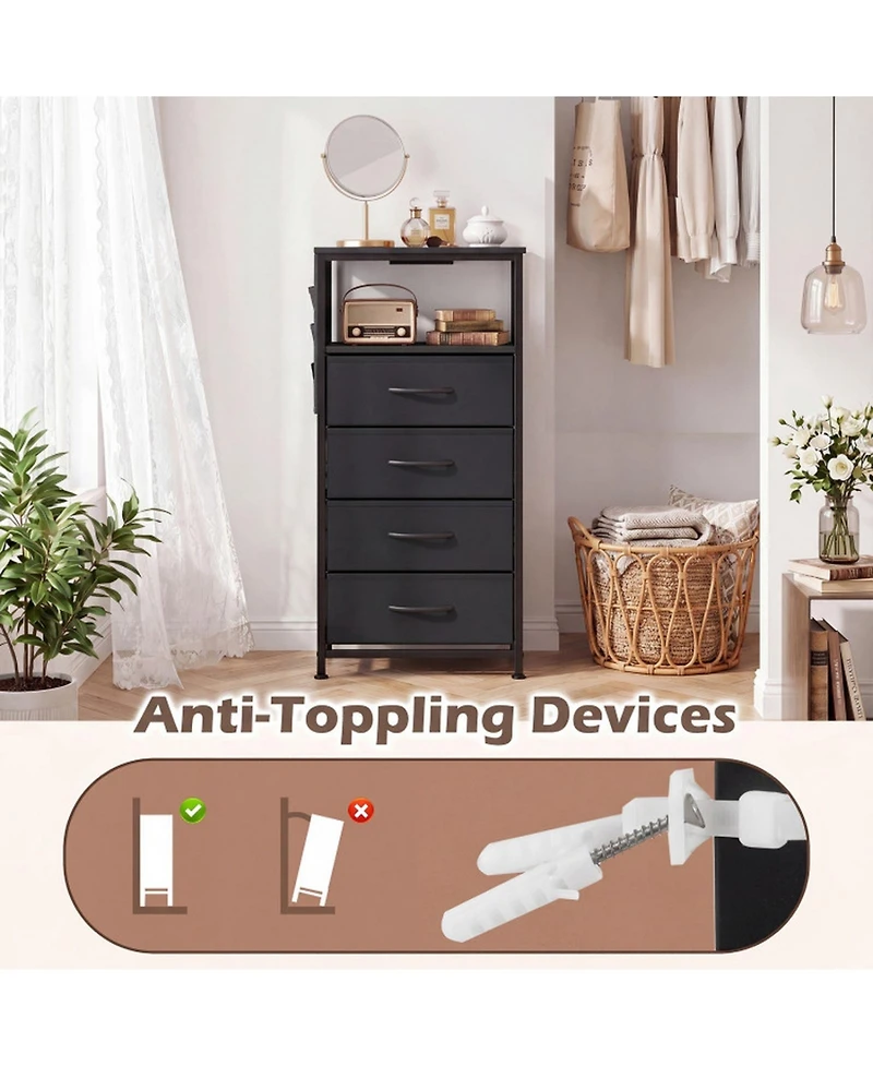 Sugift 34in Modern Nightstand with Charging Station 4 Drawer Bedside Table