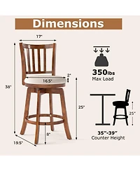 Sugift Set of 4 360degree(s) Rotating Counter Height Chairs with Backrest Upholstered Seat